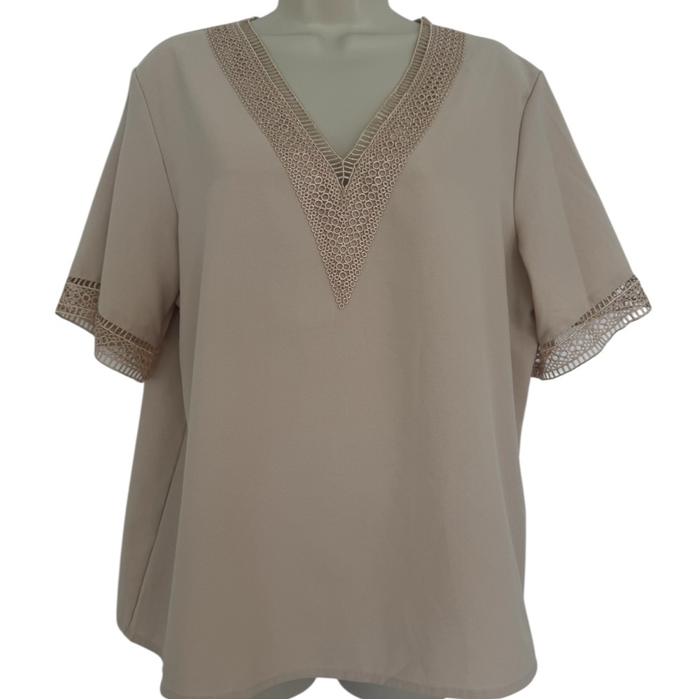 SHEIN Beige Lace Trim Flutter Sleeve Blouse | Sz XL | NWOT